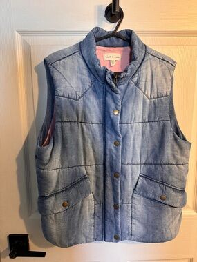 cloth & stone from ANTHROPOLOGIE Pink Lined Denim-Style Garment with Blue Trim
